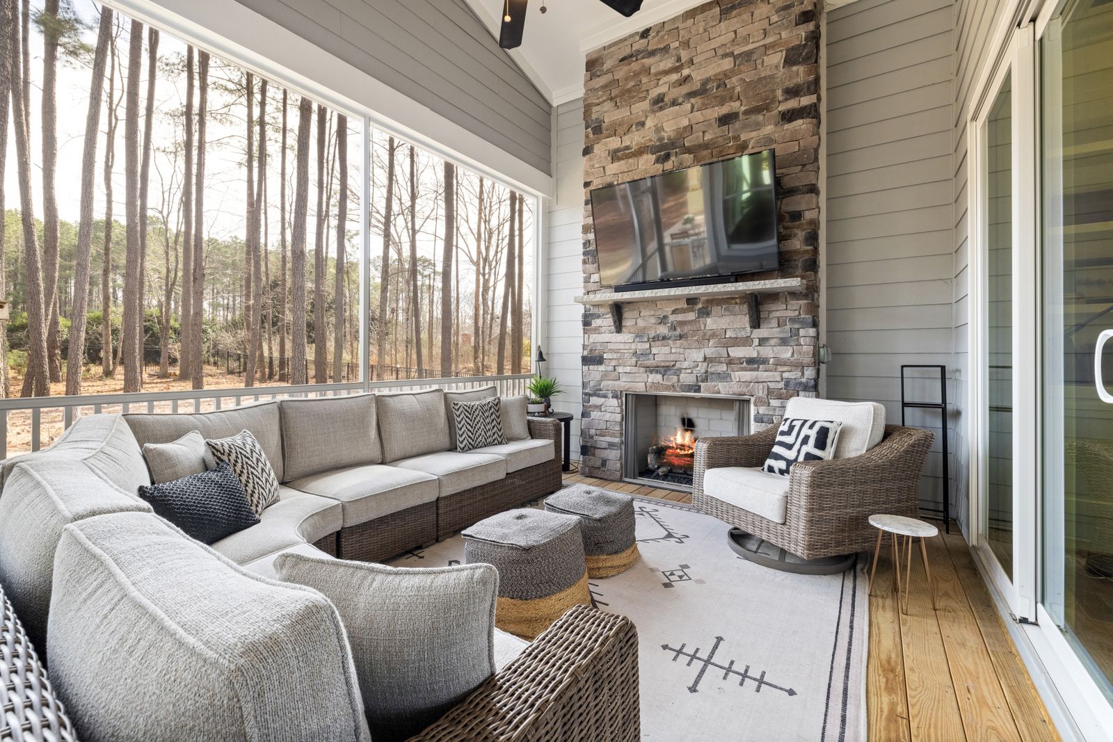 Covered fireside patio, stock placeholder photo