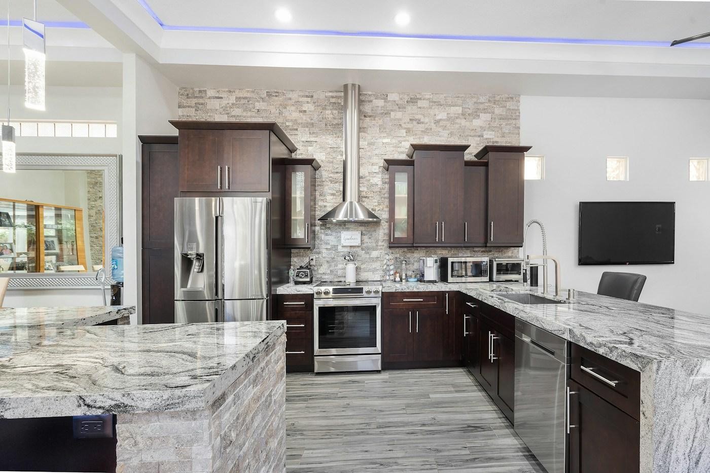 Stone & espresso kitchen, stock placeholder photo